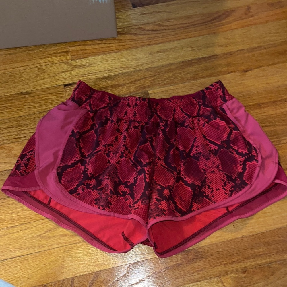 Red snakeskin Lululemon shorts